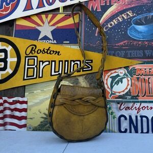 Vintage 1960s  Handmade Leather Saddlebag Braided Tuck on Front